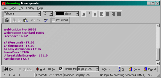 Brownbag Memorymate Screenshot